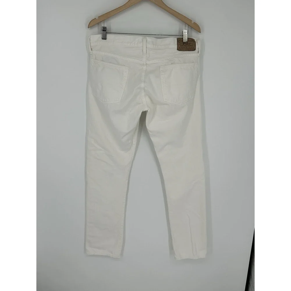 Polo Ralph Lauren The Sullivan Slim Jeans Mens Sz 38x32 Patch Distressed White